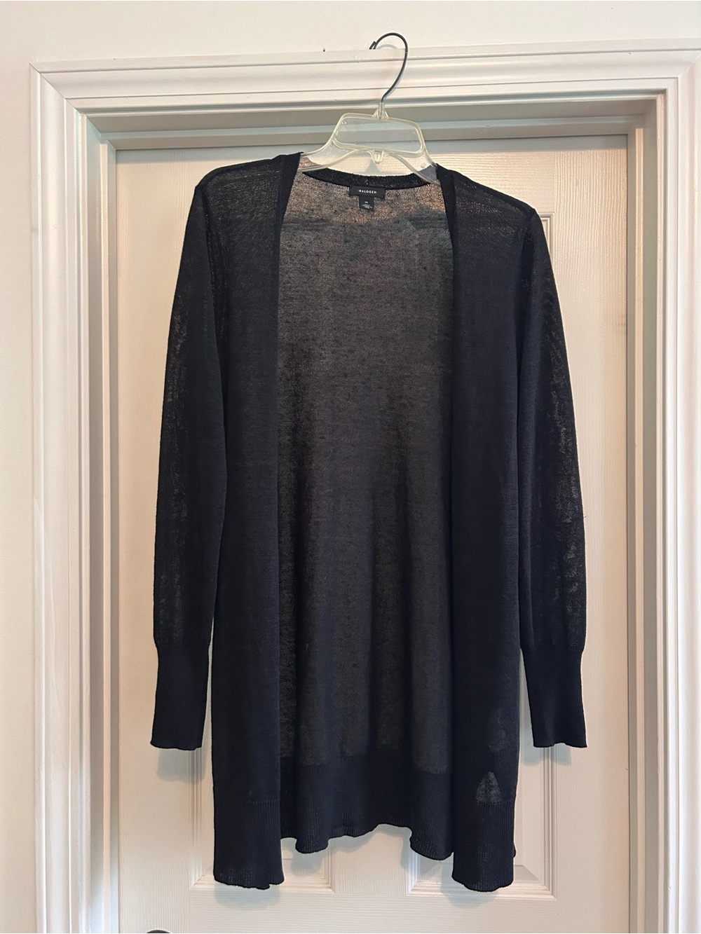 Halogen Navy Lightweight Open-Front Linen-Blend Cardigan